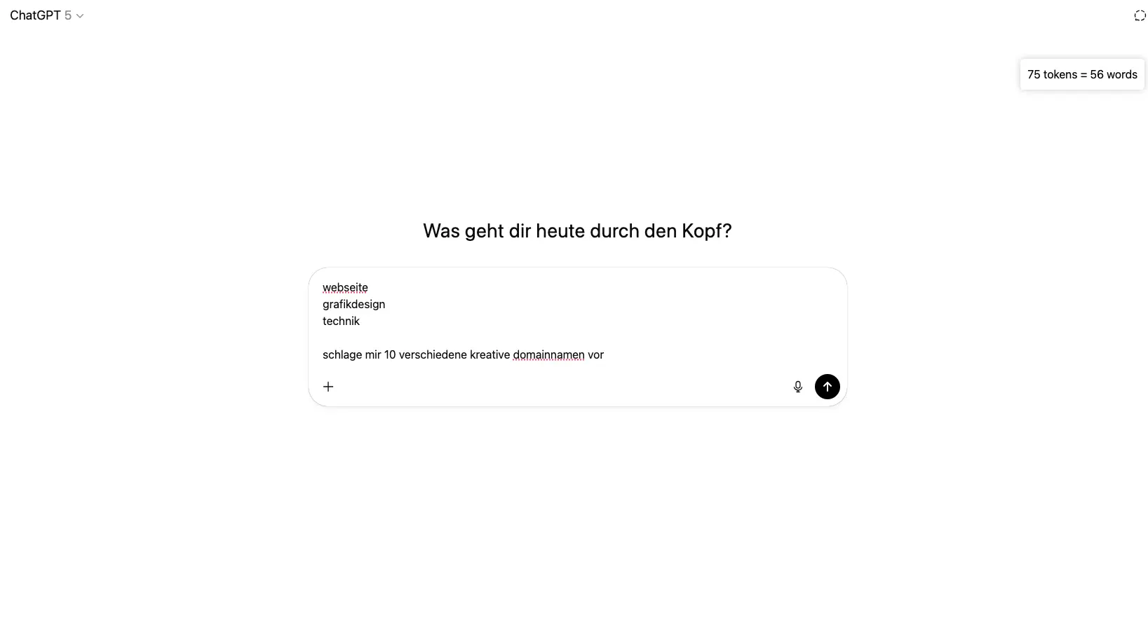 Wörter bei ChatGPT eingeben fuer Domainnamen