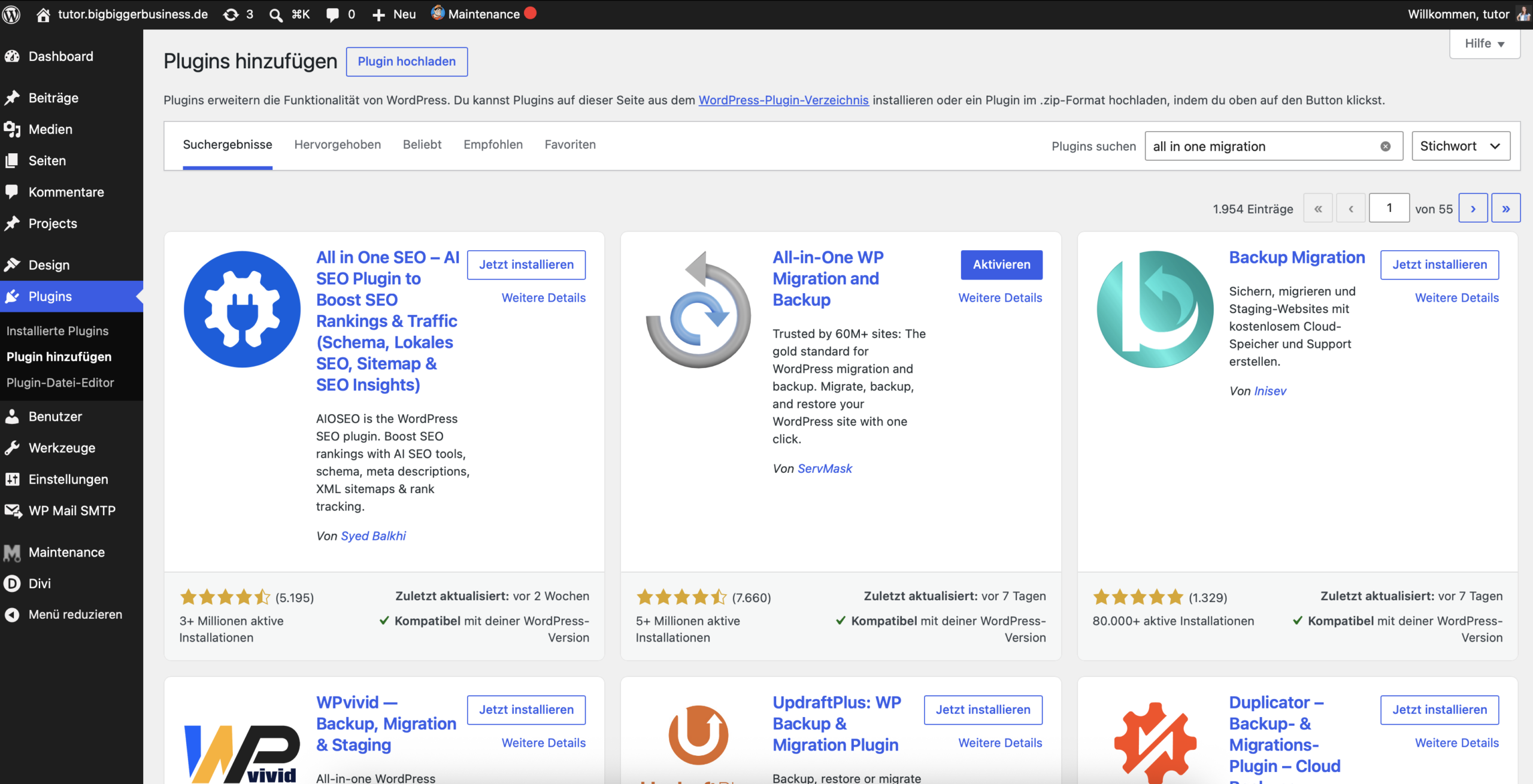 All in one WP Migration