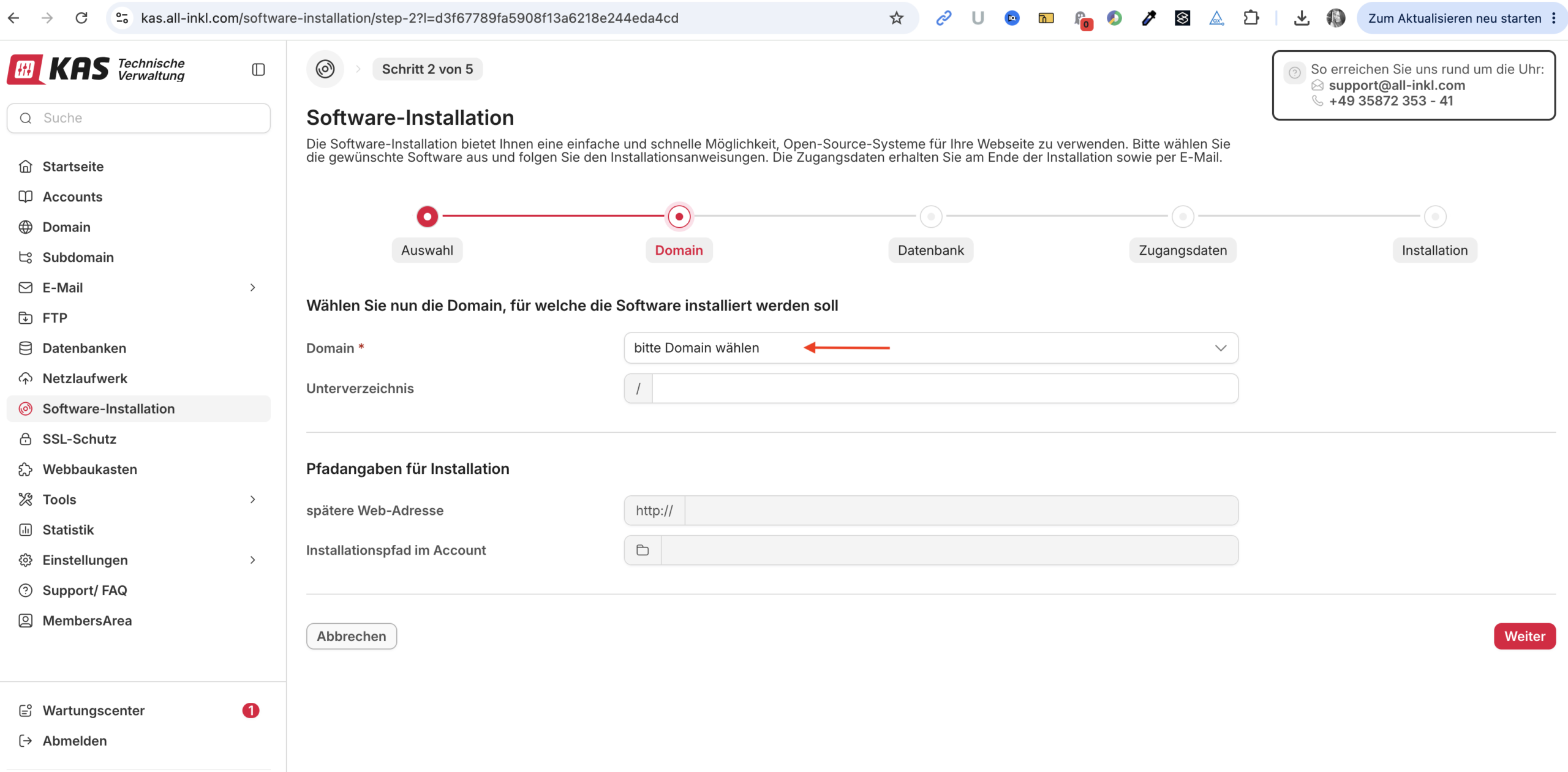 Domain waehlen