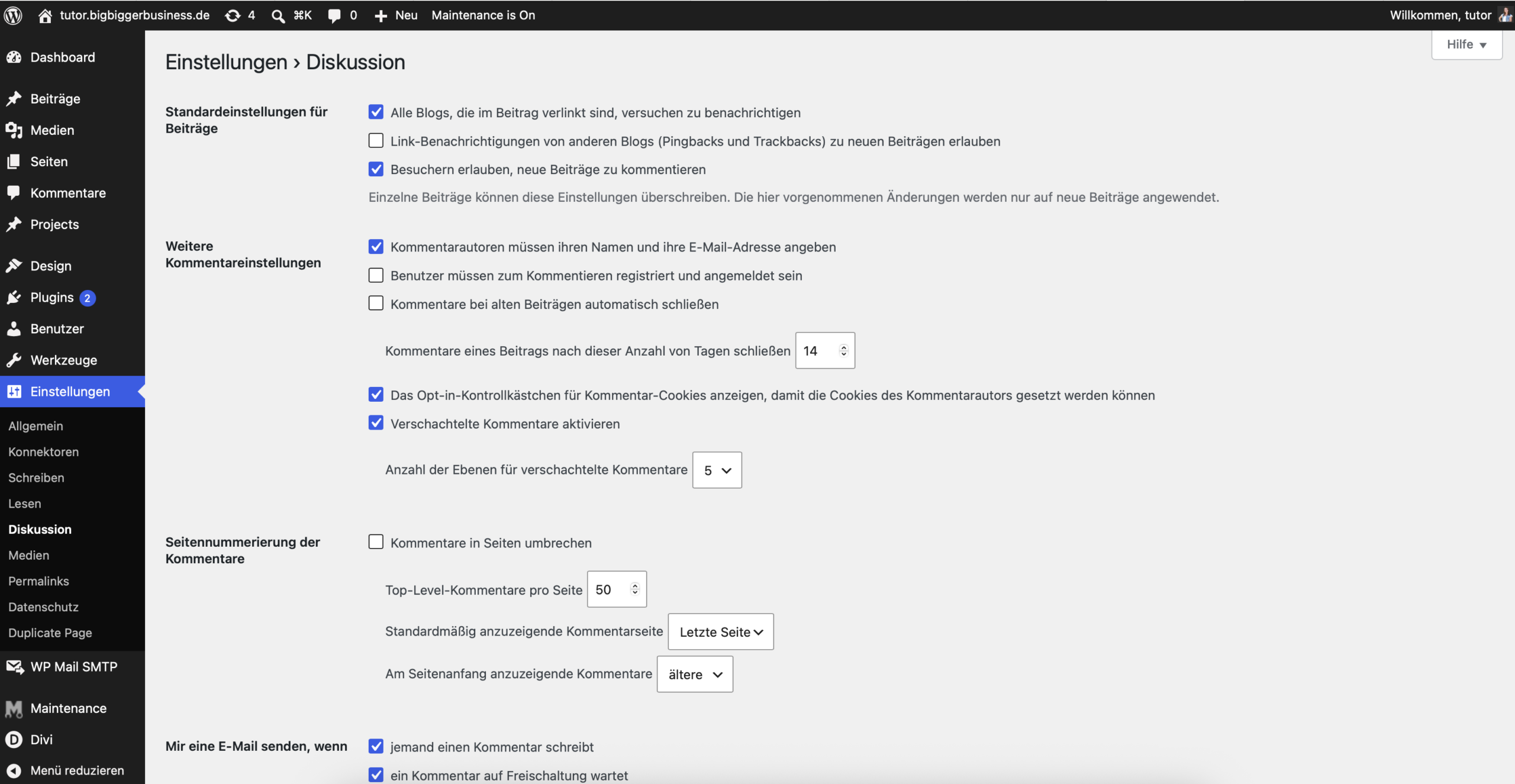 WordPress-Einstellungen für Kommentare, Pingbacks und Moderation
