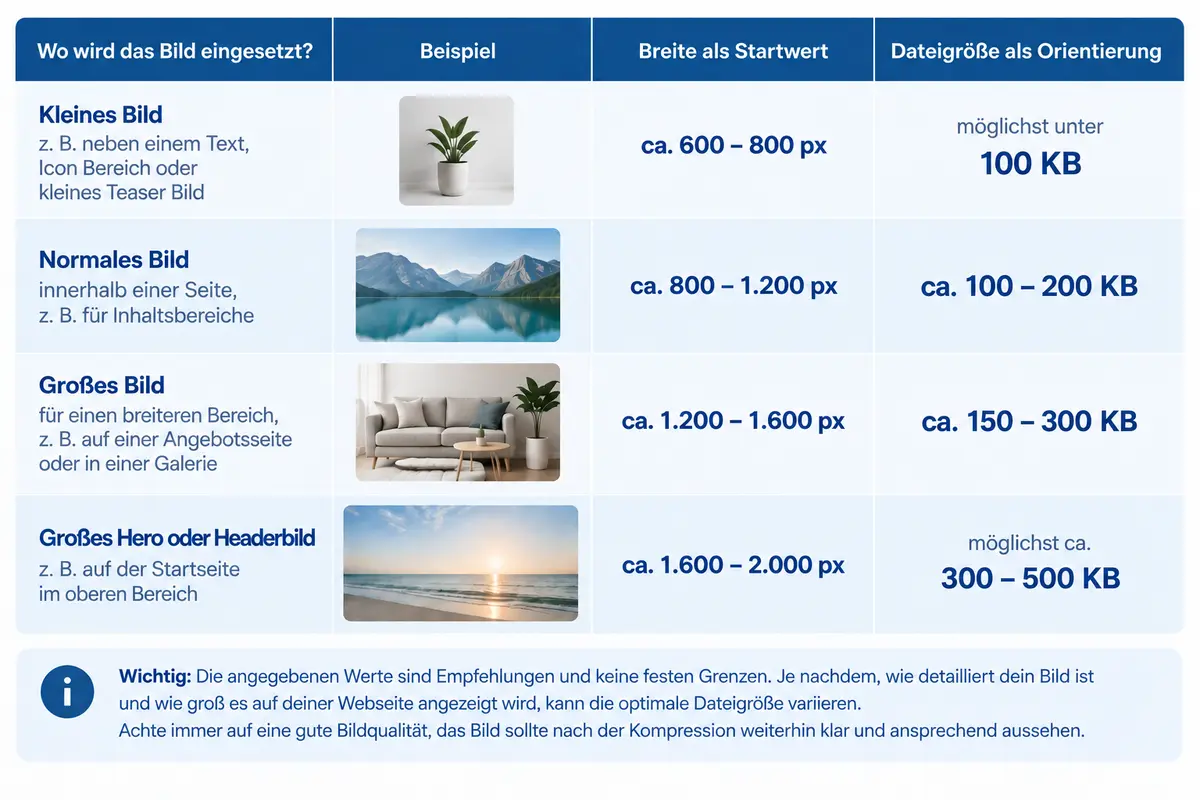 Infografik- Bildgrößen und Dateigrößen-Webguide